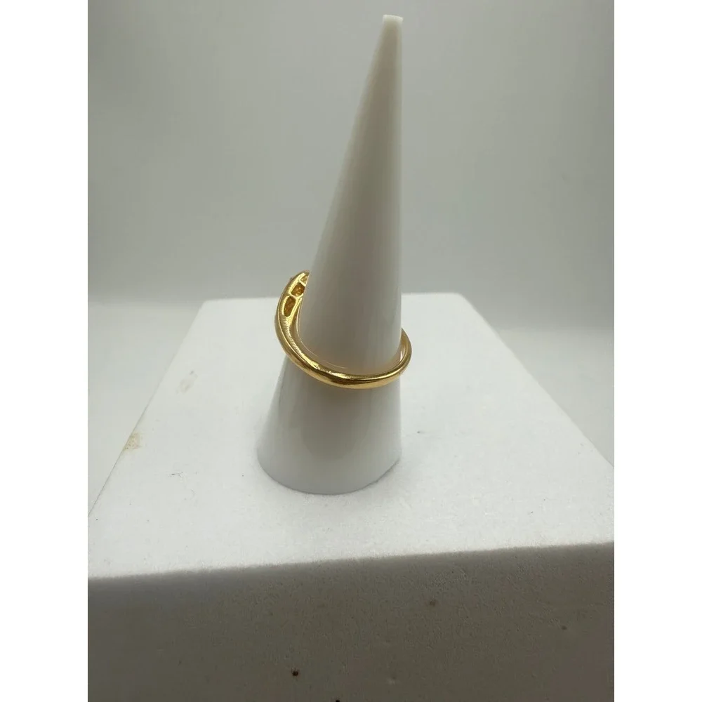 Vintage Gold Tone Opal Cabochon Rhinestone Swirl Ring Size 7.75